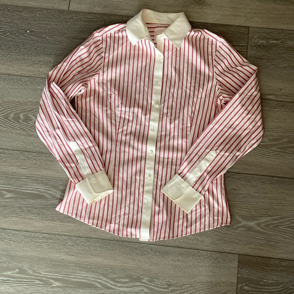 Brooks Brothers Red and White Striped Button-Up Shirt Size 6